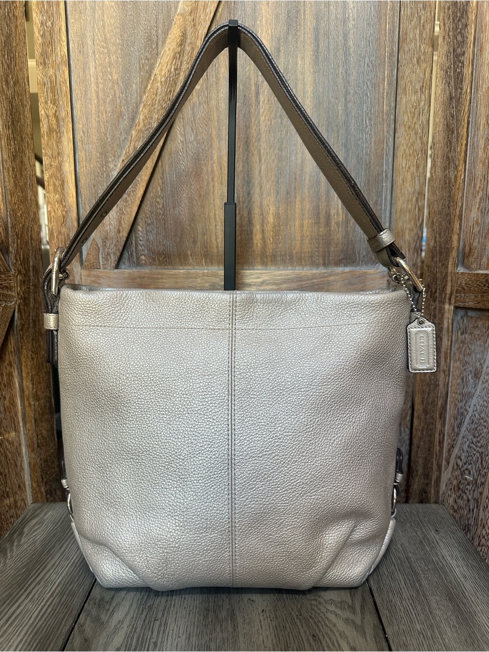 Coach Metallic Pewter Pebbled Leather Soho Duffel Convertible Bag F15064